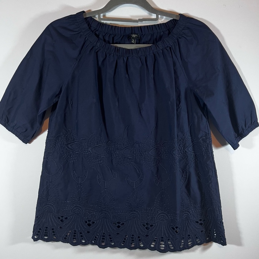 TALBOTS OFF THE SHOULDER Women TOP BLOUSE BLUE SPRING SUMMER Sp 100% Cotton
